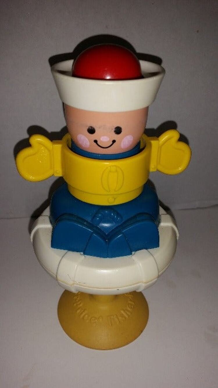 Vintage 1984 Fisher Price Squeak & Peek Sailor #415 Suction Cup Rattle Baby Toy